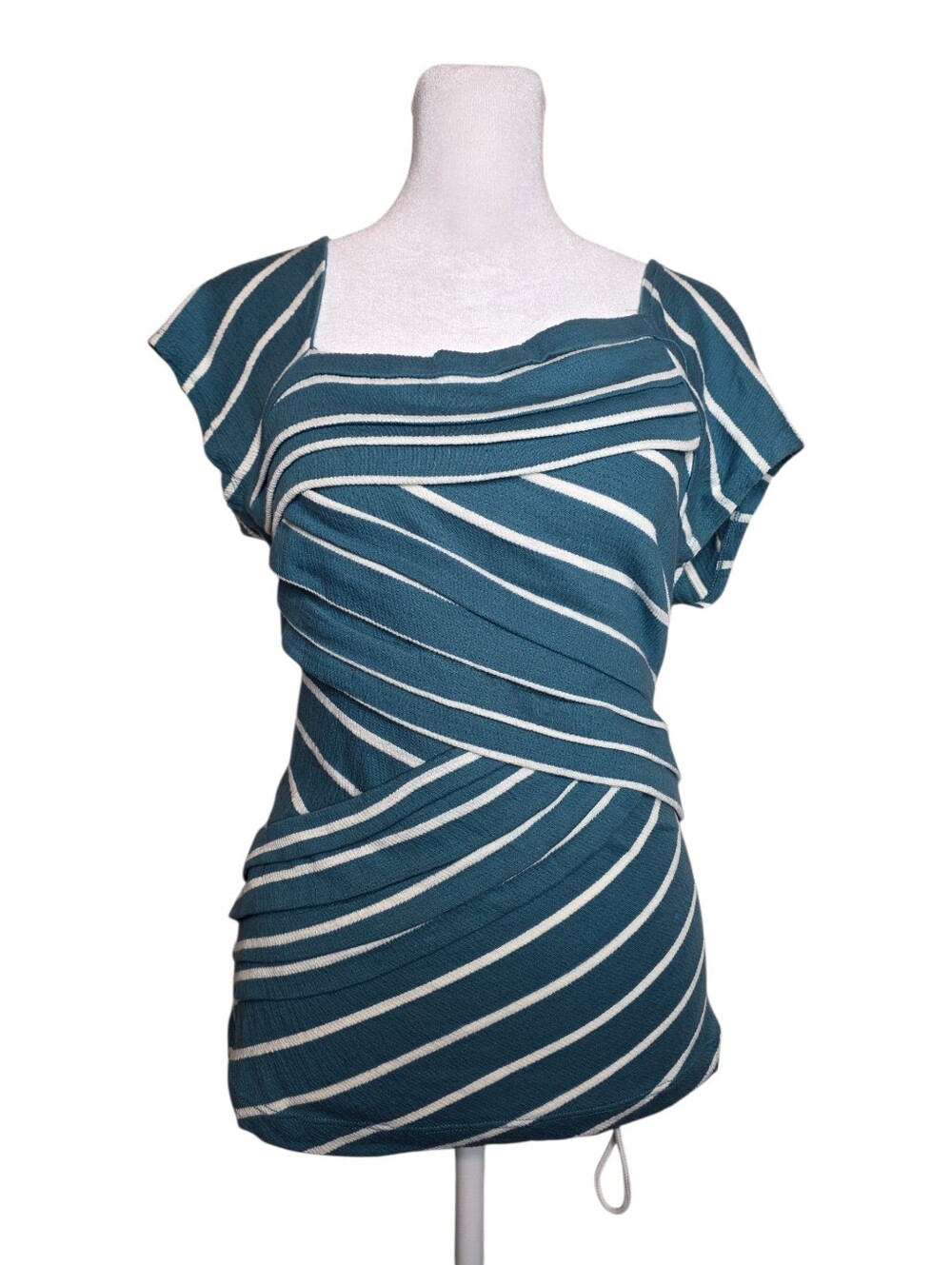 Anthropologie Women's Blue White Striped Knit T-Shirt Dress Square Neck M Short